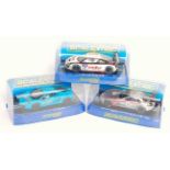 Three various plastic cased, as issued, Scalextric/Hornby slot cars, to include Ref. Nos. C3327