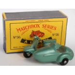 A Matchbox Regular Wheels No. 36 B Lambretta & sidecar, comprising of metallic silver green body