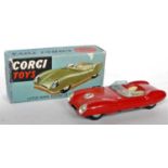 A Corgi Toys No. 151 Lotus Mk11 Le Mans race car, repainted example, finished in red with spun