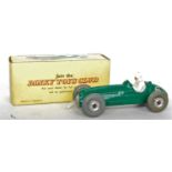 A Dinky Toys No. 233 Cooper Bristol race car, comprising green body with white driver and racing No.