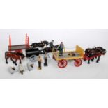 An HM of Great Britain and similar, white metal horse drawn farming implement and figure group to