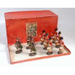 A boxed Elastolin 9 piece Highlanders Bandsmen boxed set to include 6 various standing drummers