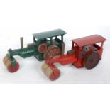 A Triang Mini pre-war road roller tinplate and clockwork group, two examples both fitted with wooden