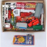 One tray containing a quantity of loose and playworn Dinky Toys, Corgi, Matchbox, Triang Minic and