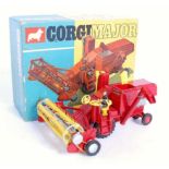 A Corgi Toys No. 1111 Massey Ferguson 780 combine harvester comprising red body with driver figure