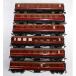 6 Hornby Dublo LMS maroon Stanier coaches (F-G)