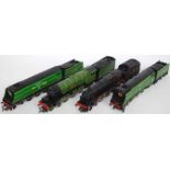 Four Hornby steam locos in non-original packaging: Bulleid 'Fighter Point' and 'Spitfire' both in