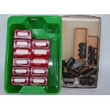 One box and one tray containing 20 proprietary and kit built wagons most with link couplings (F-