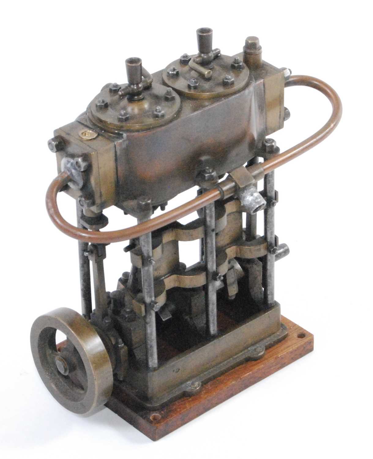 A very well-engineered stationary twin cylinder vertical steam plant, of brass and gun-metal