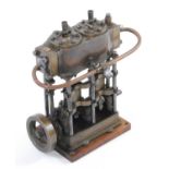 A very well-engineered stationary twin cylinder vertical steam plant, of brass and gun-metal