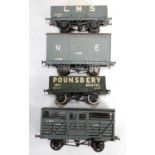 4 kit built wagons by Slaters and others, N Evan, LMS cattle, LMS open and "Poundsbery" mineral (G)