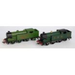 A Hornby Dublo 3-rail post war LNER green EDL7 tank engine no. 9596 (G) together with a repainted