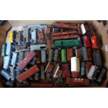 Tray containing approx 70 Hornby Dublo D1 wagons with mix of metal and plastic wheels, Big Four