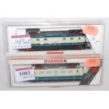 Arnold N gauge ref 82322 and 82455 electric locomotives both DB blue/cream, both DCC fitted (NM-