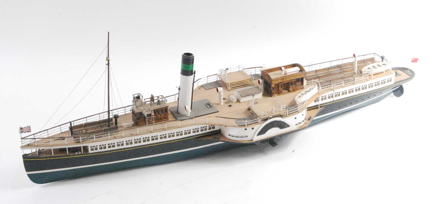 A very well-made possibly kit built model of a British Twin paddle steamer, of wooden, balsa wood,