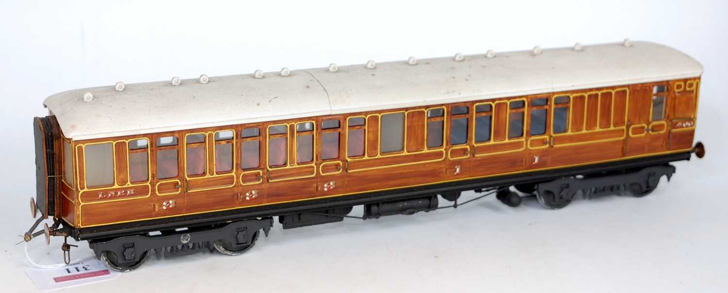 A finely detailed teak LNER ex NER corridor brake composite coach by Kenard Models, scale wheels, - Image 2 of 2