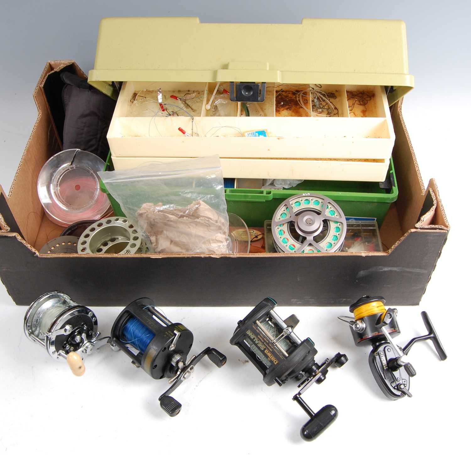 A collection of fishing tackle and equipment to include