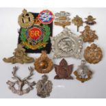 A collection of cap badges, cloth badges and insignia to include