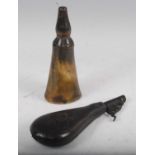 An early 19th century horn powder flask,
