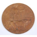 A WW I bronze memorial plaque,