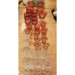 A small collection of glassware, to include ruby overlaid and etched examples