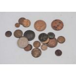 A small collection of miscellaneous coins to include George III farthing, George V threepence, and