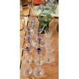 A collection of miscellaneous glassware, to include a set of six blue tinted wine hocks, a