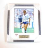 A colour photograph of Glen Hoddell in England kit, signed in black ink with entitled frame photo