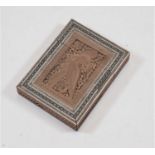 A late 19th century Anglo-Indian carved sandelwood and vizagapatam visiting card case, 10 x 8cm