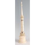 Bate of London - a Victorian carved ivory thermometer modelled as a church spire, signed, h.23.