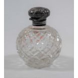 A circa 1900 hobnail cut glass scent bottle, having silver mount (A/F)Condition report: Silver mount