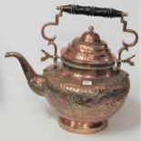 An extremely large eastern copper ornamental kettle and cover having ebonised handle and all other