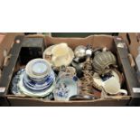 A box containing a collection of ceramics and metalware etc, to include an early 20th century