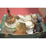 A box containing a collection of glassware and ceramics, to include Johnson's India Tree, a 20th