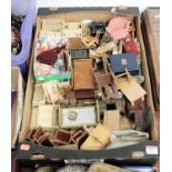 A box of miscellaneous mid 20th century dolls house furniture, mainly being plywood examples to