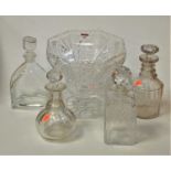 A small collection of miscellaneous glassware to include a Regency triple ring neck decanter with