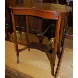 An Edwardian mahogany and satinwood inlaid kidney shaped two-tier occasional table, width