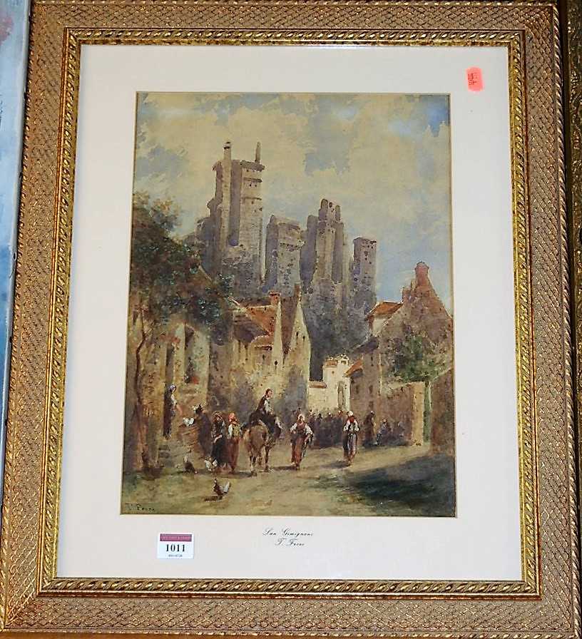 Charles-Théodore Frère (French 1814-1888) - San Gimignano, watercolour, signed lower left, 40 x