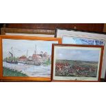 Assorted pictures and prints, to include Thatched cottages on a country lane oil, Vanity Fair Spy