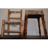 A 19th century mahogany and tapestry needlework upholstered dressing stool, together with a child'