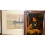 Circa 1900 English school - Boats in calm seas, watercolour with body colour, indistinctly signed