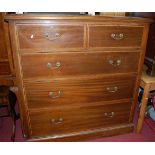 An Edwardian mahogany and satinwood inlaid square front chest of two short over three long