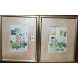 Assorted Chinese prints and a set of three gouaches etcCondition report: Nine pictures in total.