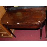An early 19th century mahogany round cornered fold-over card table, width 90cm