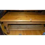 A modern pine round cornered rectangular coffee table, length 121cm