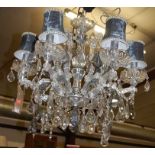 A contemporary cut crystal glass six light hanging electrolier, approx drop 70cm