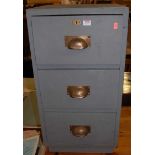 A grey painted three-drawer tool chest with applied brass handles, width 40.5cm