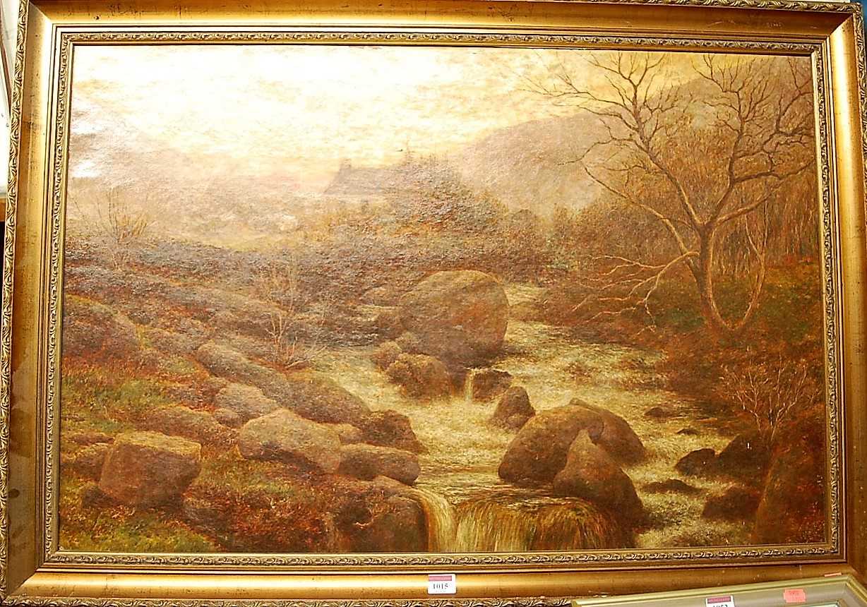 Attributed to J.H. MacIntyre - Waterfall in a mountain landscape, oil on canvas, 60 x 90cm