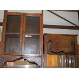 A small 1930s double door glazed bookcase, w.60cm; together with a provincial oak hinge topped