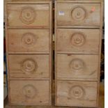 A set of three rustic pine table top four drawer chests, width 30.5cm